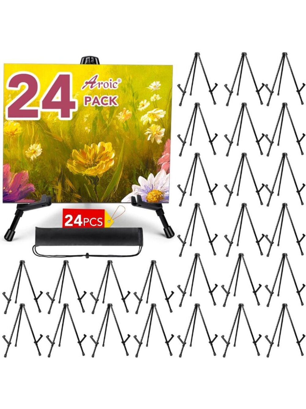 24 Pack 14'' Black Steel Tabletop Easels for Art Display & Craft Projects